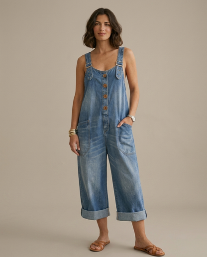 Pilar | Overol Vintage Azul con Tirantes Ajustables