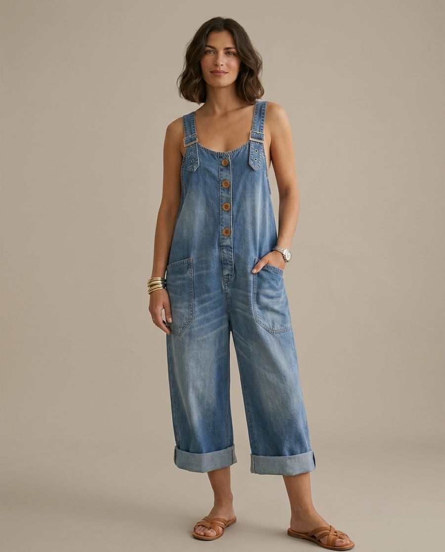 Pilar | Overol Vintage Azul con Tirantes Ajustables
