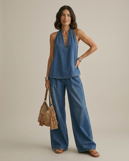 Ariadna | Conjunto de Verano Azul de Pierna Fluida