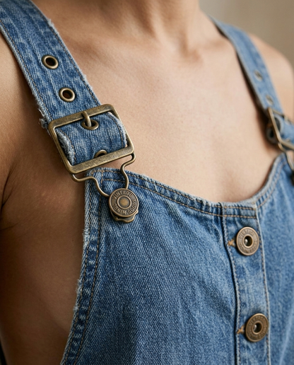 Pilar | Overol Vintage Azul con Tirantes Ajustables