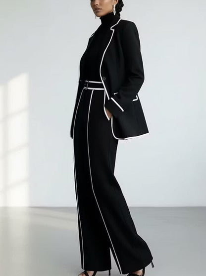 Clementina | Conjunto de Blazer y Pantalón con Vivos en Contraste, Negro
