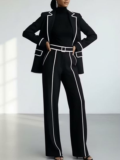Clementina | Conjunto de Blazer y Pantalón con Vivos en Contraste, Negro
