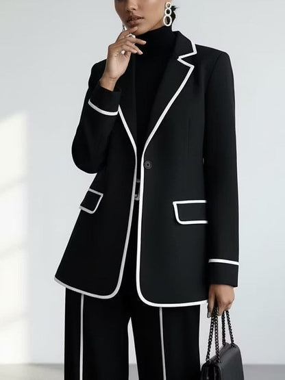 Clementina | Conjunto de Blazer y Pantalón con Vivos en Contraste, Negro