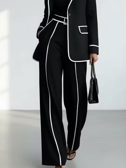 Clementina | Conjunto de Blazer y Pantalón con Vivos en Contraste, Negro