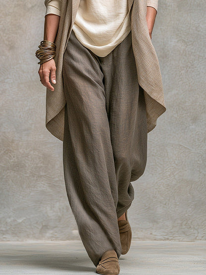 Flaminia | Conjunto de Tres Piezas con Pantalón Palazzo, Beige y Gris