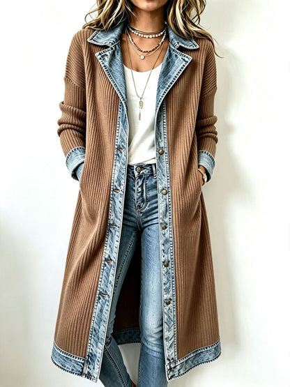 Rosalinda | Cárdigan Largo de Punto con Detalles de Mezclilla